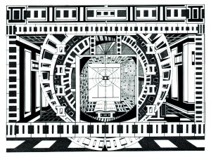 Ink drawing of Gemini, from the Astrological series