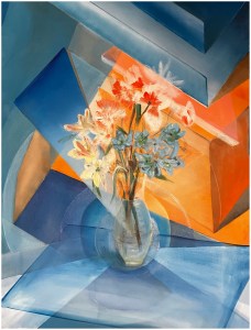 Still life with abstract/fractured background